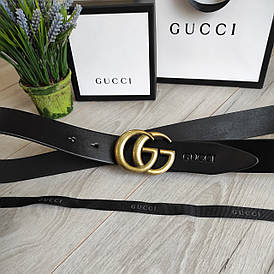 Ремінь Gucci шкіряний чорний з золотою пряжкою