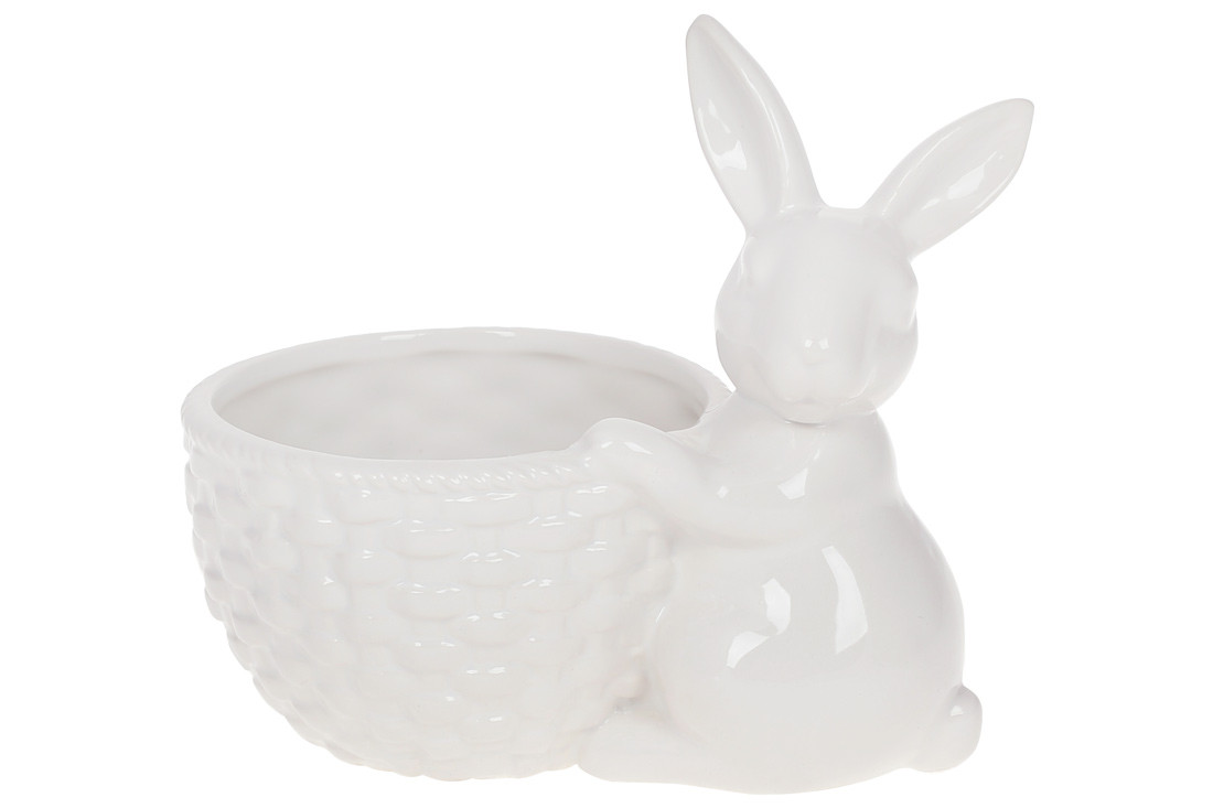 Ваза-кашпо декоративна Кролик з кошиком білий 16 см BonaDi 733-389