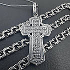 Комплект срібний чорнений ланцюжок бісмарк і красивий чоловічий хрестик 925 проба, фото 3