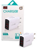 Блок питания POWER Quick Charge 3.0 Белый компактное зарядное устройство с 2 USB выходами сетевой адаптер ЮСБ