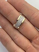 Кольцо серебряное комбинированное с фианитами и золотом