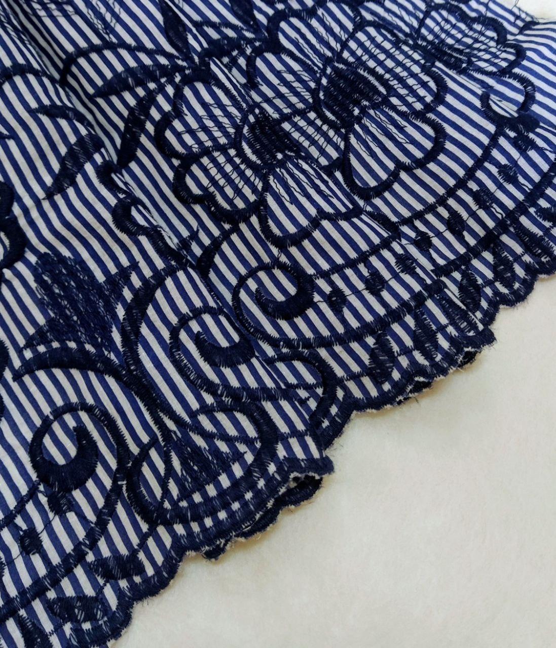 Поплін смужка вишивка синя купон, фото 1