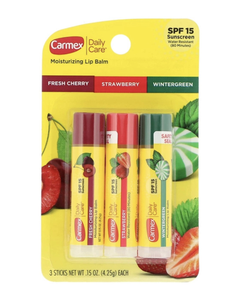 Набір бальзамів для губ Carmex 3-Pack: Sticks (Cherry, Strawberry, Wintergreen) SPF15