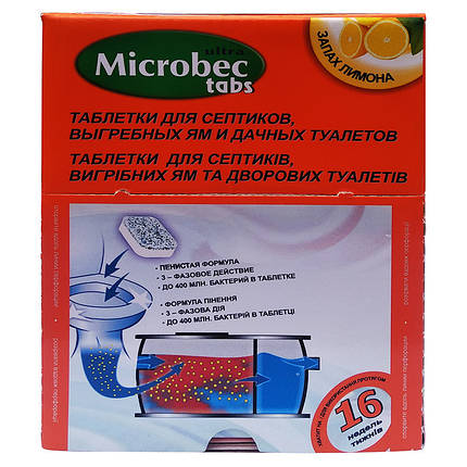 Таблетки Microbec tabs. для септиків, вигрібних ям, туалетів від BROS, Польща (25 г), фото 1