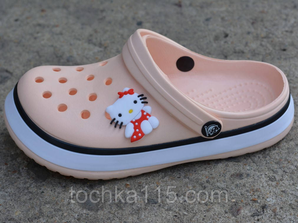 Дитячі сабо крокси crocs Luck line Hello Kitty для дівчинки бежевий р32-33