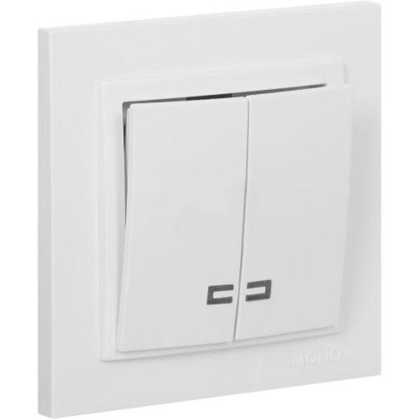 Вимикач двоклавішний з підсвічуванням білий 85х85 мм