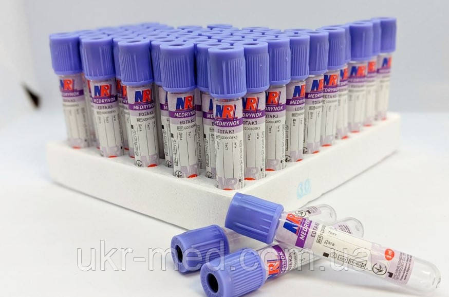 Пробірка вакуумна для забору крові Medrynok, 3 мл, EDTA K3, 13х75 мм, 1уп., фото 1