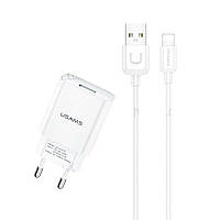 Блочок для зарядки Usams T21 Charger kit T18 single USB EU charger +Uturn Lightning cable White