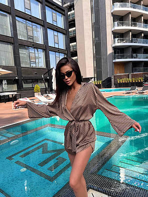 Стильний жіночий шовковий костюм кімоно вільного крою і вільні шорти Dm4594, фото 1