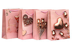 Пакет паперовий з фольгою "Рожеве золото" 41*30*12см, 210гр ЦІНА ЗА УП. 12ШТ