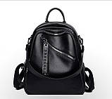 Жіночий модний шкіряний рюкзак чорний, фото 2