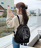 Жіночий модний шкіряний рюкзак чорний, фото 3
