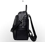 Жіночий модний шкіряний рюкзак чорний, фото 6