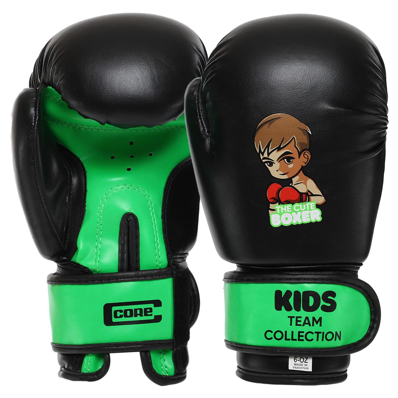 Рукавиці для боксу та єдиноборств на липучці Core Kids Team Collection 8543 Black-Green 6 унцій