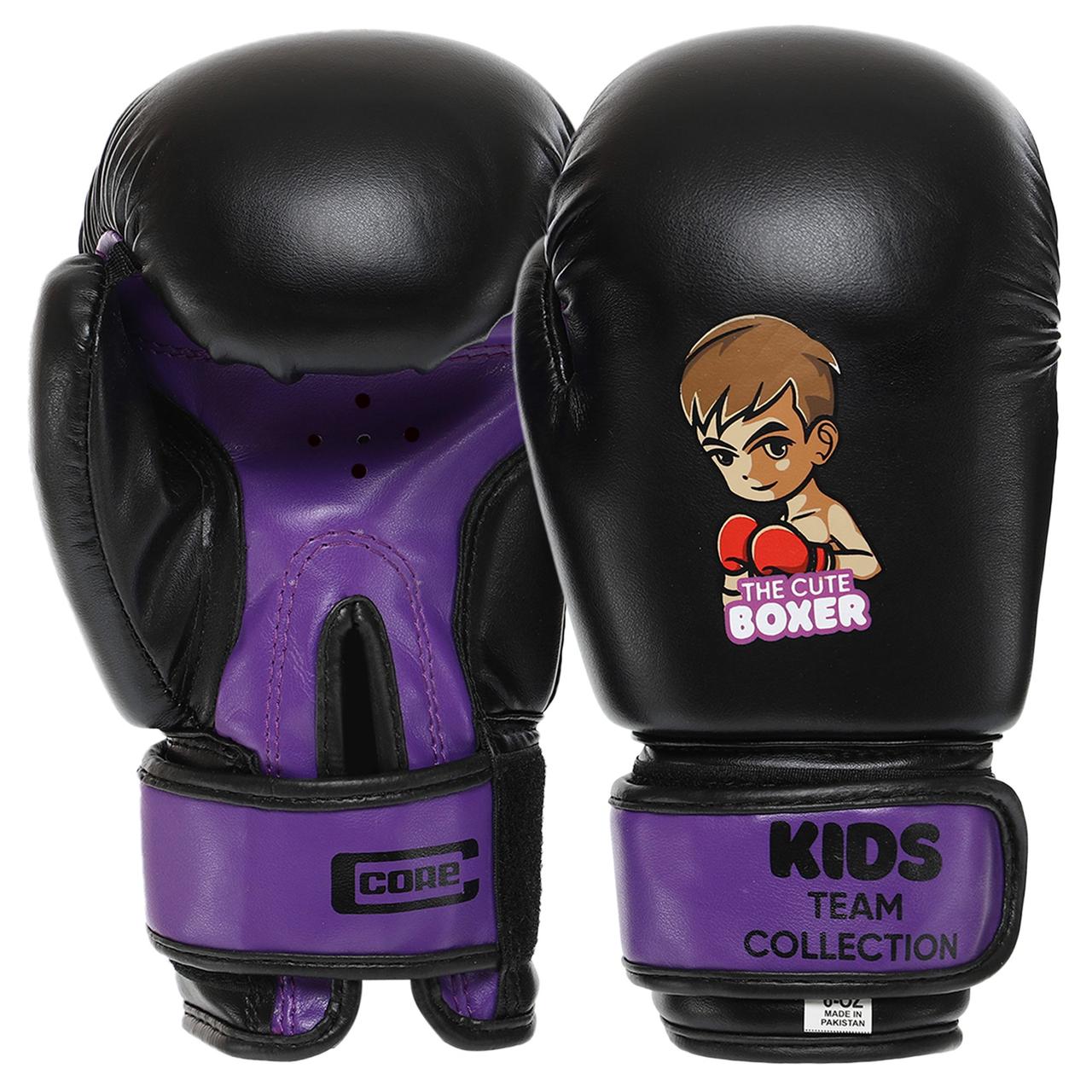 Рукавиці для боксу та єдиноборств на липучці Core Kids Team Collection 8543 Black-Purple 2 унції, фото 1