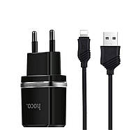 Блочок для зарядки HOCO C12 Smart dual USB (iP cable)charger set Black