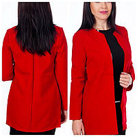 Р. 44 до 54. Кардиган пиджак женский стильный с вставками на рукавах. Пиджачок молождежный однотонный красивый Красный, 54