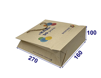 Преміум пакет крафтовий паперовий з ручками для подарунка з логотипом, 160х270х100 мм