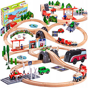 Дитяче дерев'яне залізничне місто Doris Train Set 90 елементів з електричним поїздом