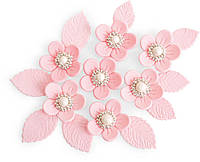 Фигурки для тортов Сахарные украшения набор "цветочек с жемчужиной" розовый