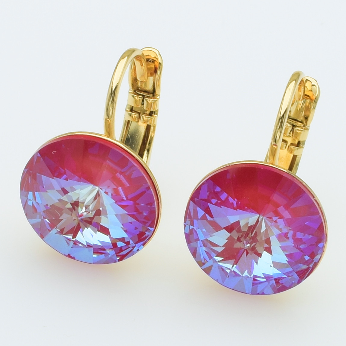 XUPING Серьги Позолота 18к Камни Swarovski "Cushion SCARLET SHIMMER" Высота 1.8см, Ширина 1.2см