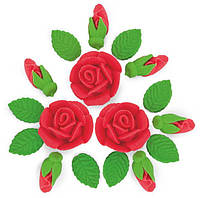 Сладкое кондитерское украшение для декорирования тортов Сладкое кондитерское украшение набор "розы" алый