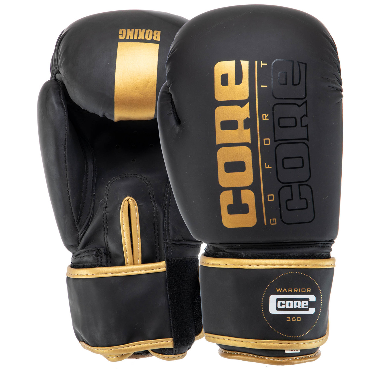 Рукавички для боксу та єдиноборств на липучці Core Boxing 8540 Black-Gold 10 унцій