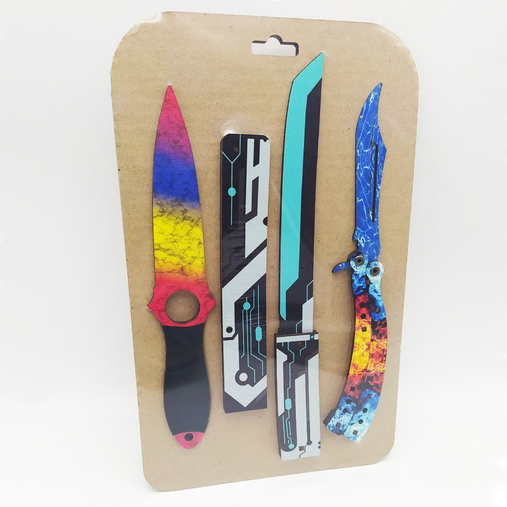 Дерев'яні ножі в наборі 3 шт дитячі іграшкові ножі з дерева метальний Танто та метелик у блістері
