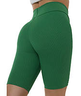 Трикотажные трессы - капри женские зеленые, велосипедки для женщин однотонные рубчик M