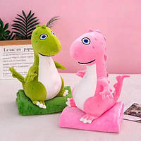 Мягкая игрушка подушка с пледом Динозаврик (2 цвета, размер пледа 156х120 см, высота игрушки 50см) М 13948