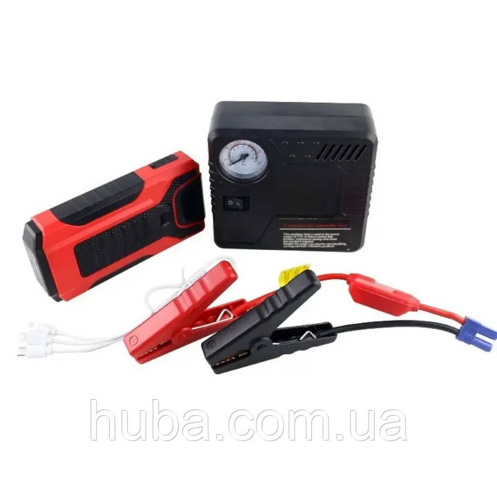 Пускозарядний пристрій з дисплеєм JS-8M-16800мAh PowerBank, ліхтар, 2 USB, кейс + Автомобільний компресор.