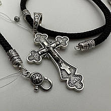 Комплект срібний хрестик з шовковим шнурком срібло чорнене 925 проби