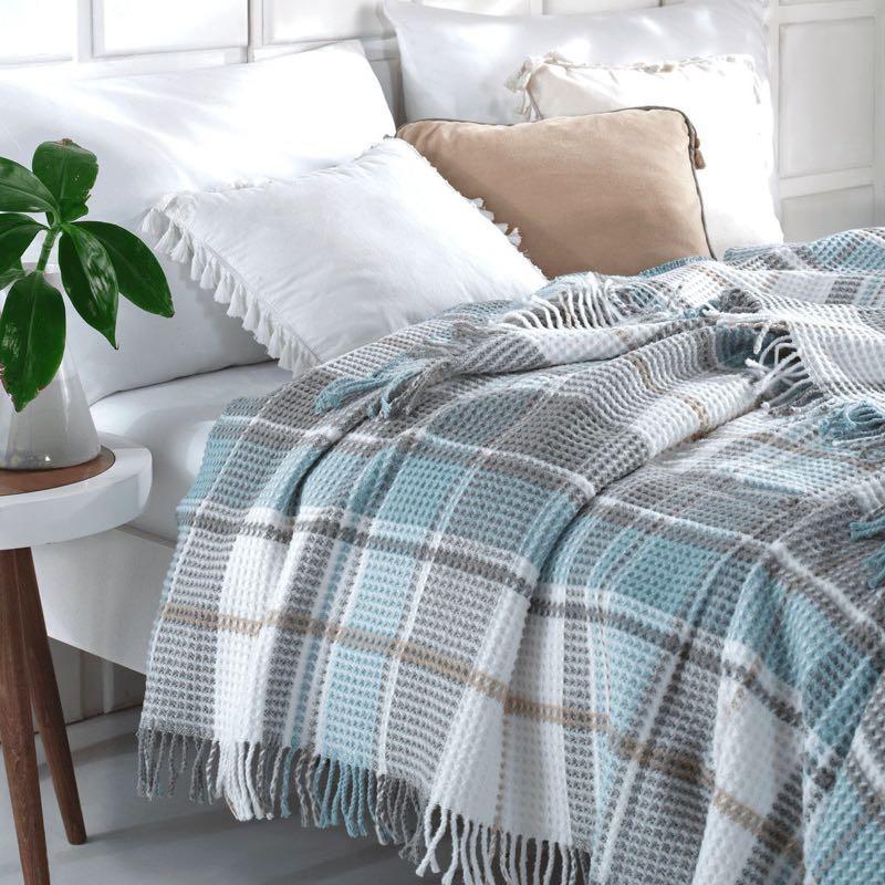 Плед бавовна Aksu Cozy Life Inka Mint мятний 180х220см, фото 1