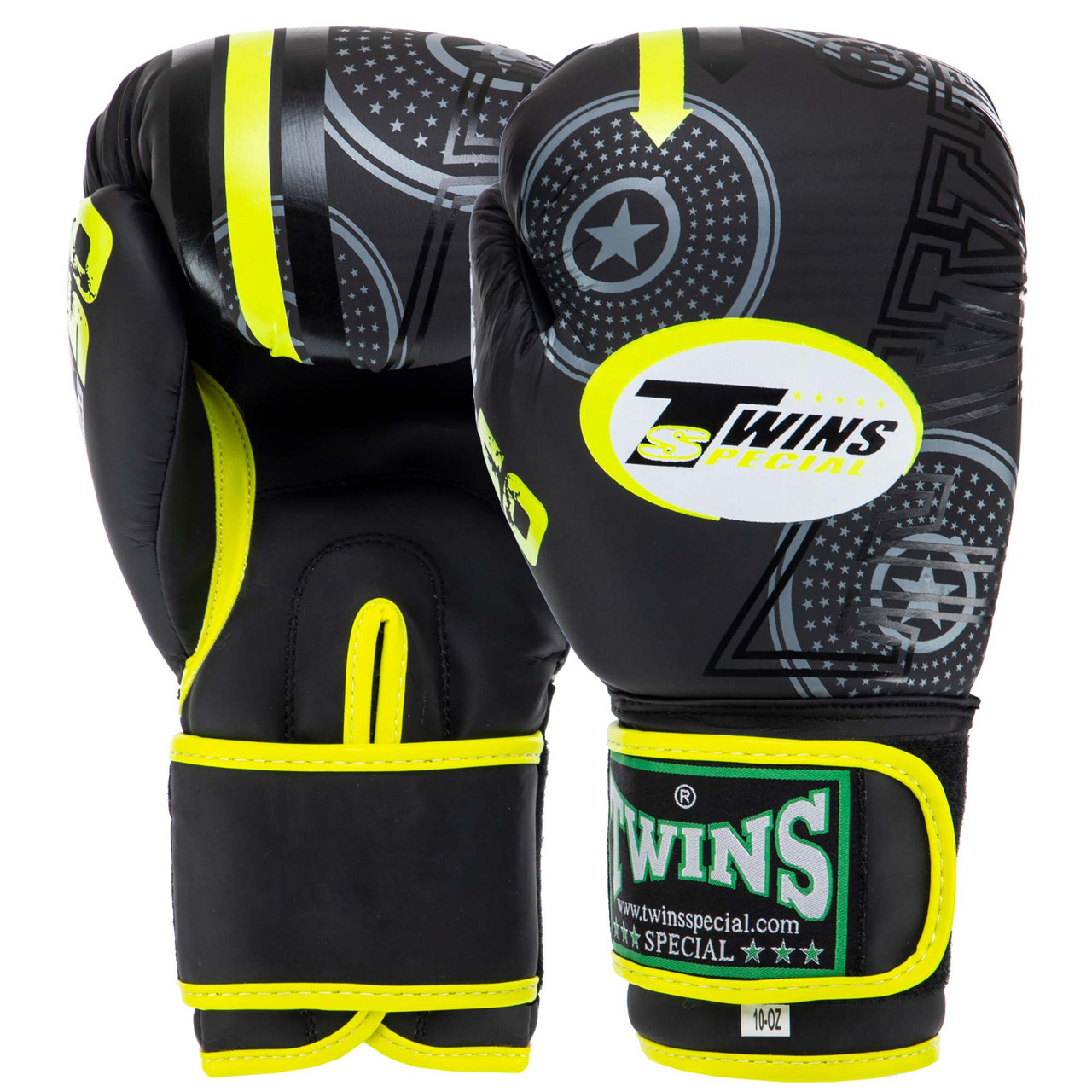 Рукавички для боксу та єдиноборств на липучці Twins TW50 Black-Yellow 12 унцій
