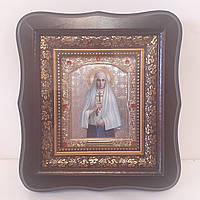 Икона Елисавета святая мученица, лик 10х12 см, в темном деревянном киоте со вставками