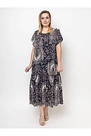 Легка шифонова сукня з красивим принтом колір темно-сірий, розмір 50-58