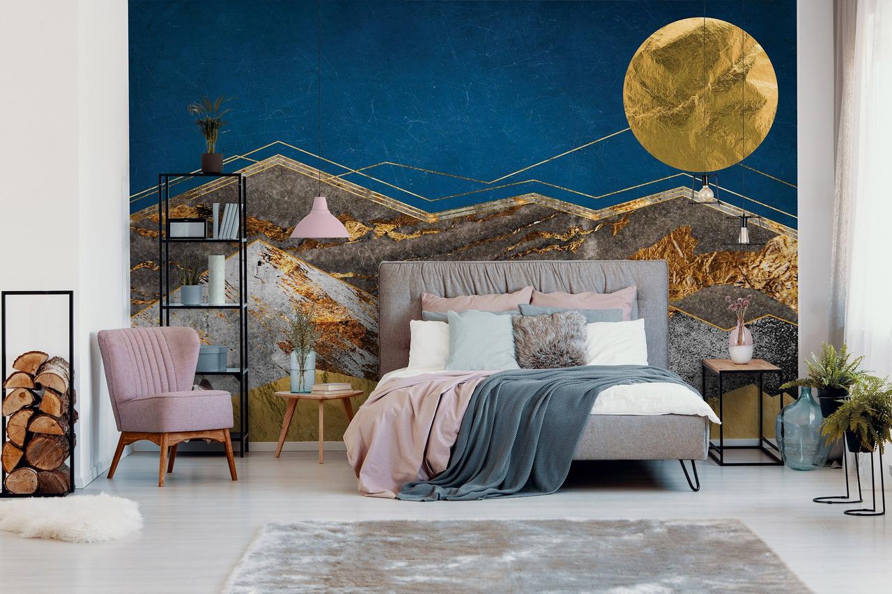 Флізелінові фото шпалери геометричним малюнком 254x184 см Абстракція - Золоті гори та місяць (13810V4)+клей