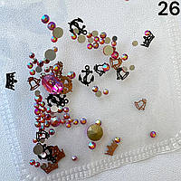 Декор для нігтів - різних форм та розмірів у прозорому пакетику Камінці хамелеон+золота корона №26