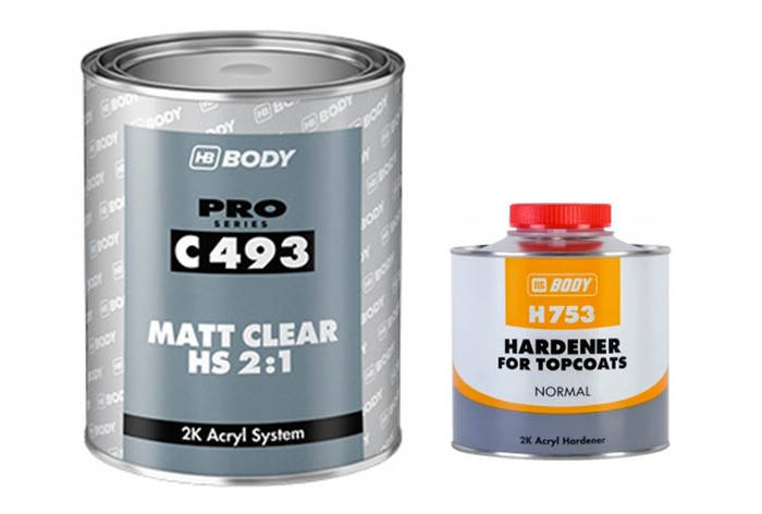 Лак матовый HB BODY C493 HS 2:1 1 л + Отвердитель к лакам BODY H753 0,5 ...