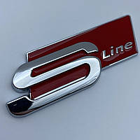 Шильдик эмблема на крыло Audi S line new красный 80 мм 28 мм