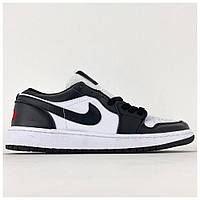 Мужские / женские кроссовки Nike Air Jordan 1 Low Black White Retro черно-белые кожаные найк аир джордан ретро