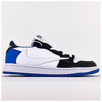 Мужские кроссовки Nike Air Jordan 1 Low White Blue Retro, белые кожаные кроссовки найк аир джордан 1