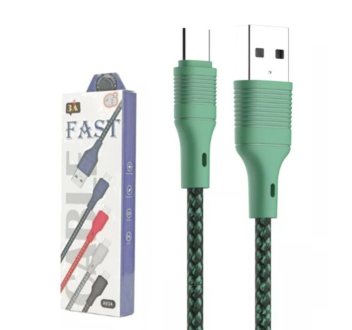 Кабель USB плетений круглий A934 Type C Green, фото 1