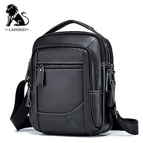 Чоловіча сумка через плече Натуральна шкіра Барсетка Чоловіча шкіряна сумка для документів планшет Чорна