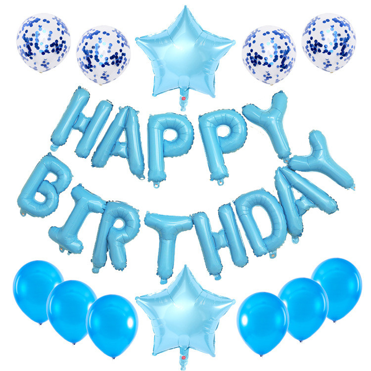 Набір із кульок з гірляндою HAPPY BIRTHDAY | Блакитна зірка
