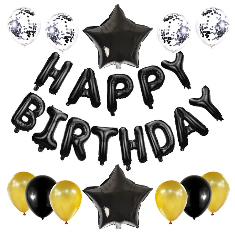 Набір із кульок з гірляндою HAPPY BIRTHDAY | Чорна зірка