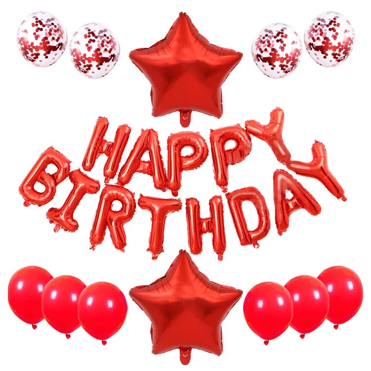 Набір із кульок з гірляндою HAPPY BIRTHDAY | Червона зірка