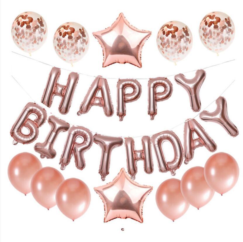Набір із кульок з гірляндою HAPPY BIRTHDAY | Зірка рожеве золото