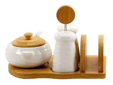 Сільничкаперечницяцукорниця з дерев.підставкою для серветок PJ01469 ТМ INTEROS