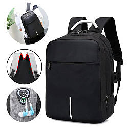 Універсальний міський рюкзак з USB та виходом для навушників (40х28х14см), 15л, Чорний / Портфель для ноутбука
